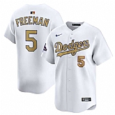 Men's Los Angeles Dodgers #5 Freddie Freeman White 2025 Gold Collection Limited Stitched Jersey Dzhi,baseball caps,new era cap wholesale,wholesale hats